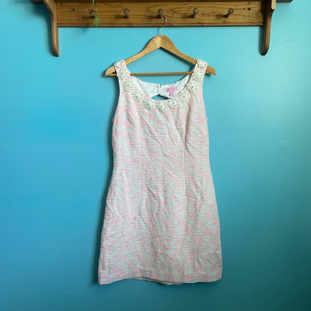 Lilly Pulitzer Pink and White Floral Accent Midi Dress